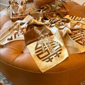 Silk Italy Elegant Brown and Cream Decorative Scarf. 35” square